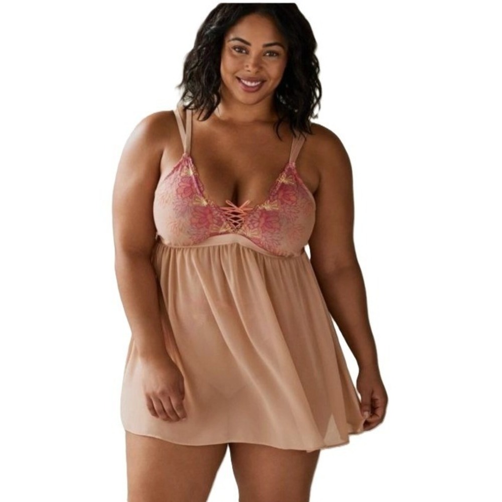 Torrid Curve Nude Camisole Dress Mesh Embroidered Babydoll Lingerie Size 1X